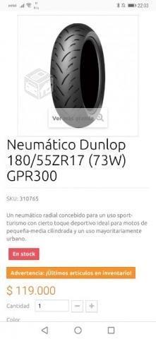 Rueda Moto trasera Dunlop 180 / 55/ Zr 17 (73w)